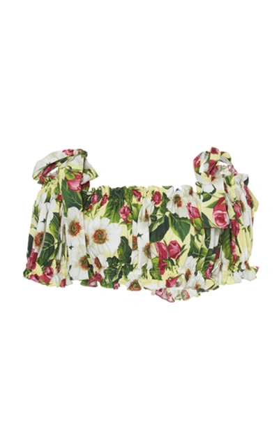 Dolce & Gabbana Ruffled Floral-print Cotton Bandeau Top