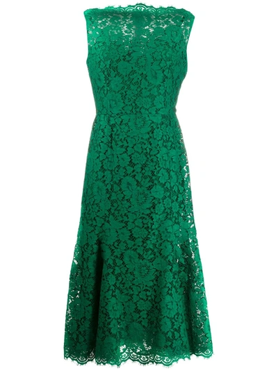 Dolce & Gabbana Floral Lace Sleeveless Dress In Dark Green