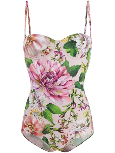 Dolce & Gabbana Floral-print Bustier One-piece Swimsuit In Pink