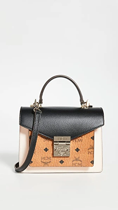 Mcm Patricia Visetos Colorblock Small Satchel In Black-bk001