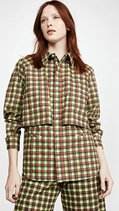 Toga Broad Western Check Shirt In Green