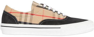 Pre-owned Burberry  Cotton Suede Vintage Check In Beige/black/white