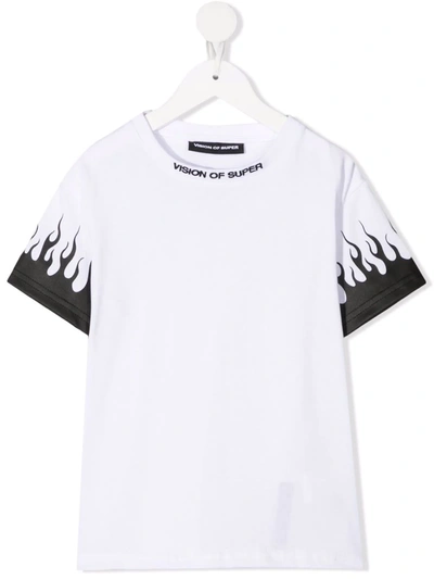 Vision Of Super Teen Flame-print Short-sleeved T-shirt In White