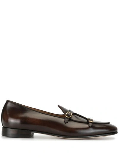 Edhen Milano Double-strap Loafers In Brown