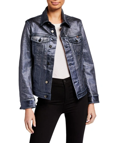 Atelier Notify Jeanne Metallic Trucker Jacket In Blue Metallic