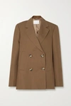 Remain Birger Christensen Debbie Double-breasted Linen And Cotton-blend Blazer In Taupe