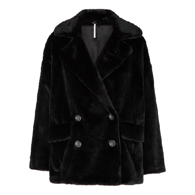 Free People Kate Double-breasted Faux-fur Coat In Black