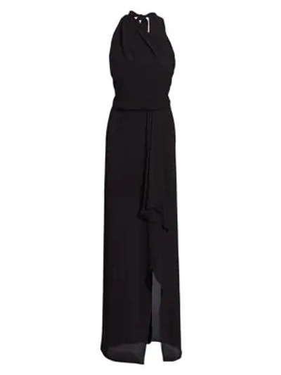 Halston Asymmetric Draped Gown In Black