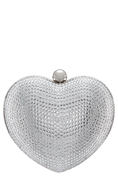 Nina Amorie Crystal Embellished Heart Minaudiere Clutch In Silver