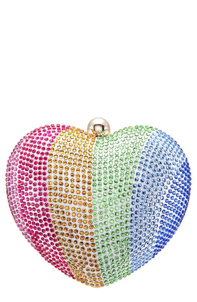 Nina Amorie Crystal Embellished Heart Minaudiere Clutch In Rainbow