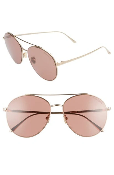 Tom Ford Women's Cleo Brow Bar Aviator Sunglasses, 59mm In Shiny Rose Gold/ Violet