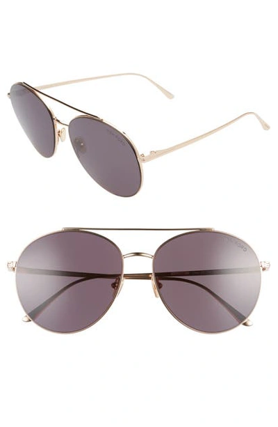 Tom Ford Women's Cleo Brow Bar Aviator Sunglasses, 59mm In Shiny Rose Gold/ Smoke
