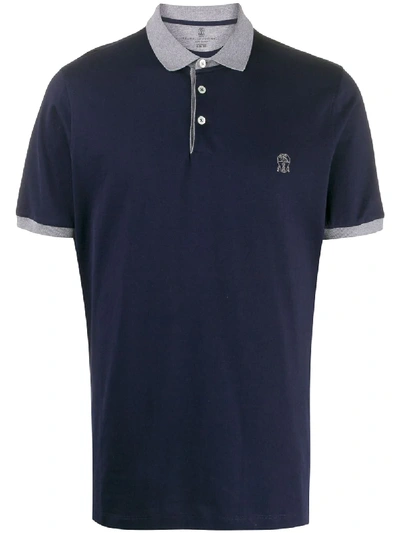 Brunello Cucinelli Two-tone Polo Shirt In Blue