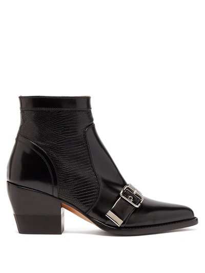 Chloé Rylee Glossed And Lizard-effect Leather Ankle Boots In Black