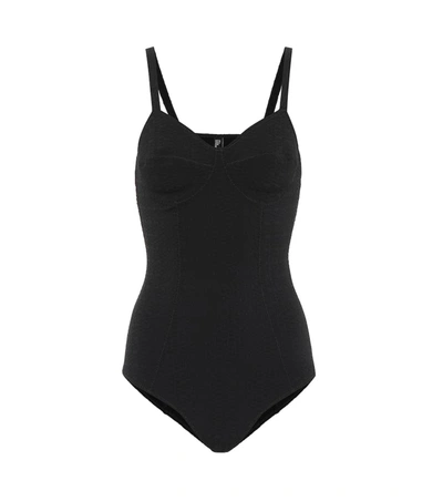 Lisa Marie Fernandez + Net Sustain Goldwyn Seersucker Swimsuit In Black
