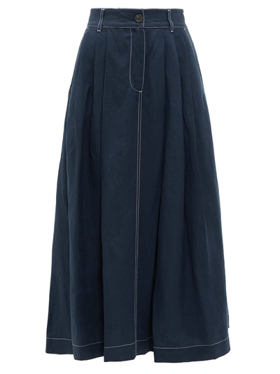 Mara Hoffman Net Sustain Tulay Pleated Tencel Lyocell And Linen-blend Midi Skirt In Navy
