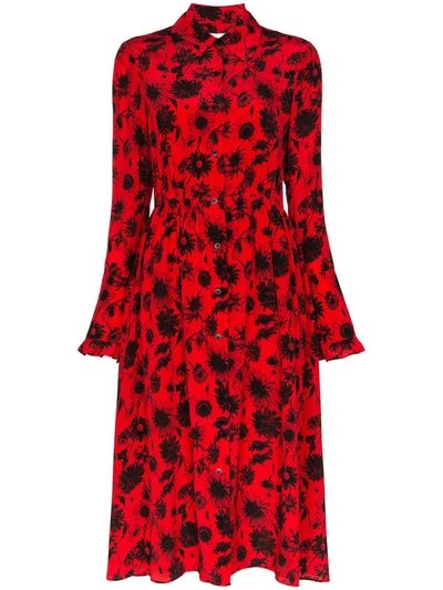 Les Rêveries Open-back Ruffle-trimmed Floral-print Silk Crepe De Chine Midi Dress In Red
