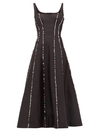 Rasario Sequin-embellished Silk-shantung Midi Dress In Black