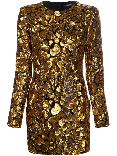 Balmain Button-embellished Sequined Crepe Mini Dress In Gold