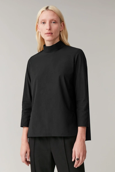 Cos Cotton High-neck Top In Black