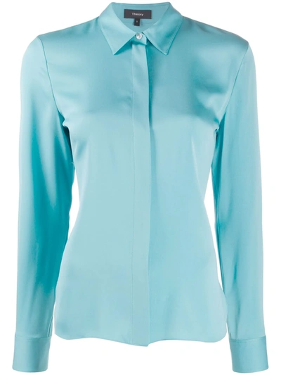 Theory Classic Fitted Stretch Silk Shirt In Sea Green