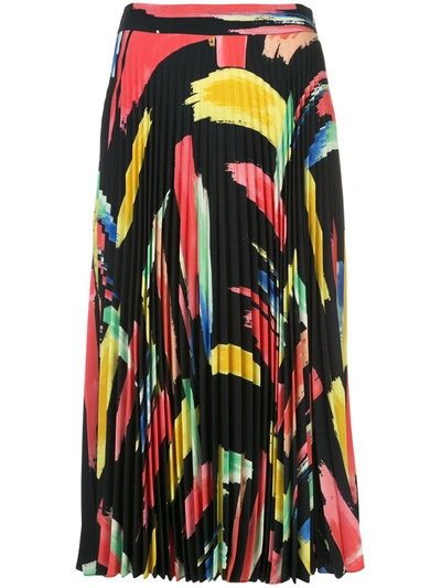 Milly Modern Brushstroke Pleated Twill Skirt In Multi