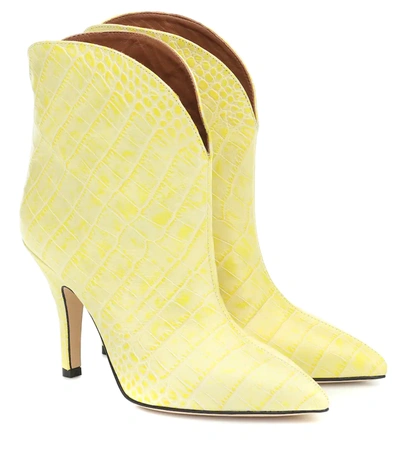 Paris Texas Croc-effect Leather Ankle Boots In Yellow