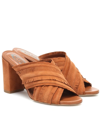 Tod's Fringed Suede Sandals In Brown