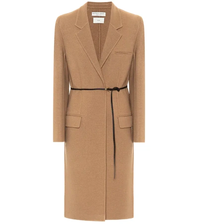 Bottega Veneta Single-breasted Belted Cashmere Coat In Brown