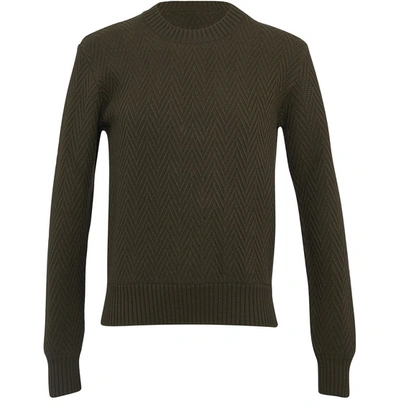 Ami Alexandre Mattiussi Chevrons Round Neck Jumper In Olive Fonce