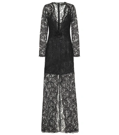 Dundas Plunge-neck Chantilly-lace Maxi Dress In Black