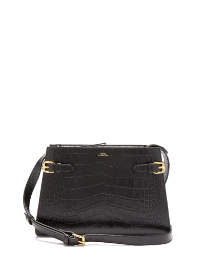 A.p.c. Charlotte Crocodile-effect Leather Shoulder Bag In Black