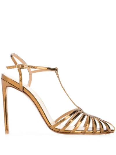 Francesco Russo Caged T-bar Metallic-leather Sandals In Gold