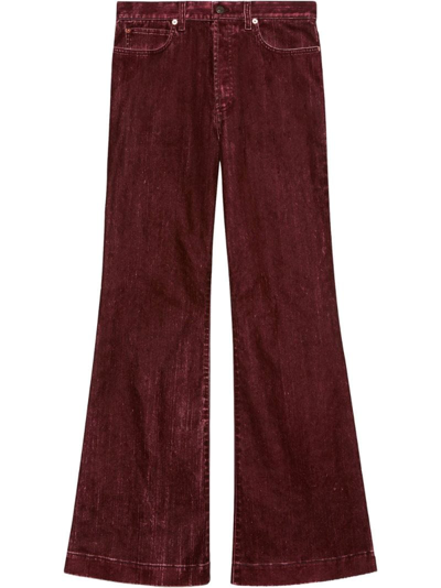 Gucci Faded Flocked Flared-leg Jeans In Bordeaux