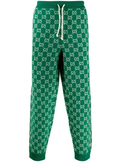 Gucci Gg-jacquard Wool-blend Track Pants In Green