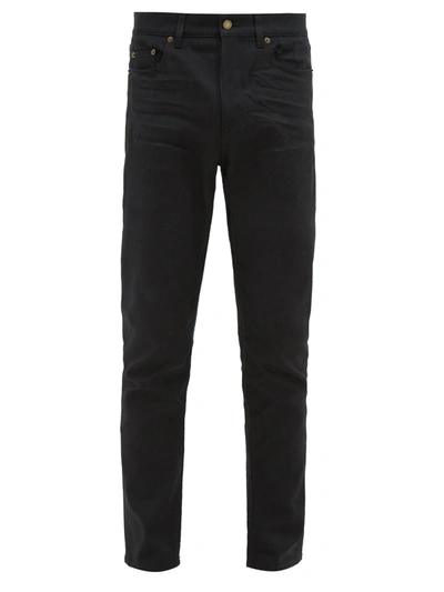 Saint Laurent Distressed Slim-leg Jeans In Nero