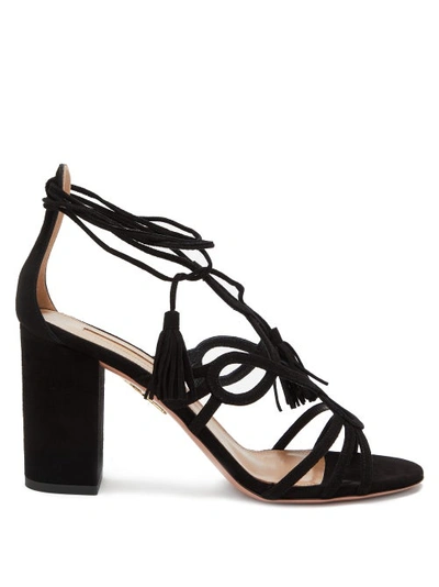 Aquazzura Azzareo Gitana Sandal In Suede Black Leather