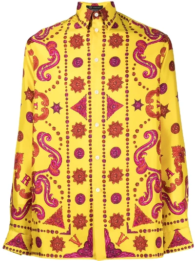 Versace Barocco Western Print Shirt In Yellow