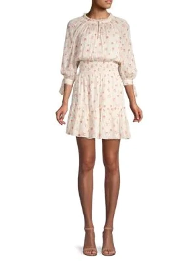 Rebecca Taylor Maui Clip Long-sleeve Floral Dress In White Combo