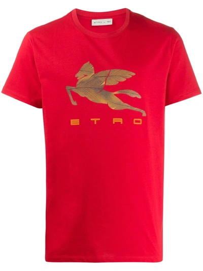 Etro T-shirt With Big Pegasus Print In Red