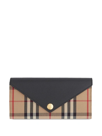 Burberry Vintage Check And Leather Continental Wallet In Black