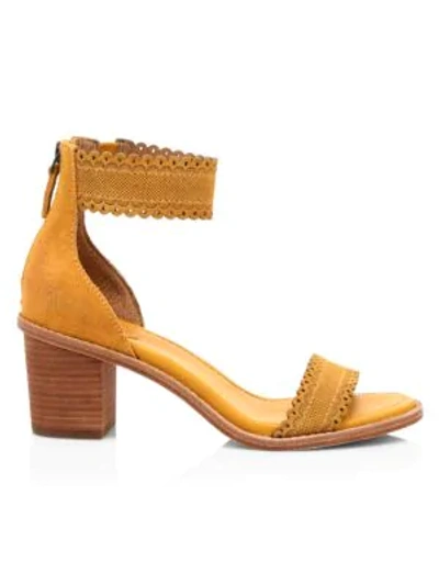 Frye Brielle Ankle-cuff Laser Cut Suede Sandals In Marigold