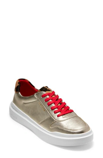 Cole Haan Grandpro Rally Leopard-print Calf Hair Metallic Leather Sneakers In Light Gold