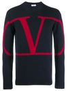Valentino Men's Logo Cashmere Sweater In Navy Bianco