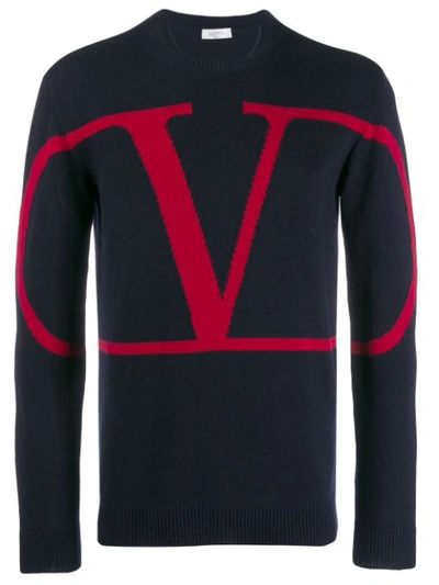 Valentino Men's Logo Cashmere Sweater In Navy Bianco