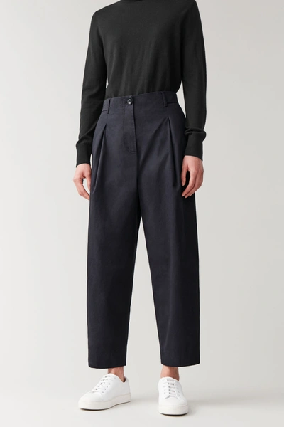 Cos Rounded Cotton Trousers In Blue