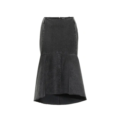 Balenciaga Japanese Denim Godet Midi Skirt In Givre Black