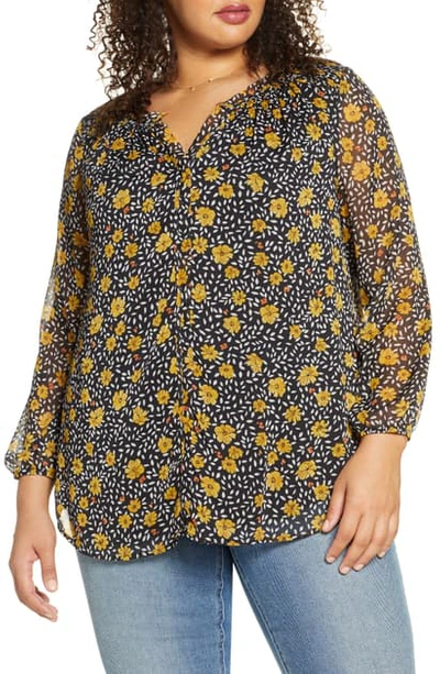 Daniel Rainn Plus Floral Print Pullover Blouse In H420 Black