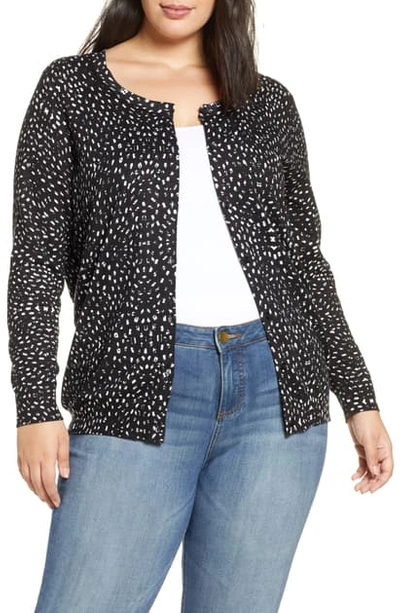 Daniel Rainn Plus Dot Print Button Front Cardigan In F726 Black