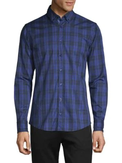 Hugo Boss Checkered-print Long-sleeve Shirt In Blue